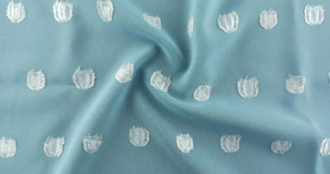 Mint Zemin Beyaz Puanlı Şifon - Yerli Polyester (10316)