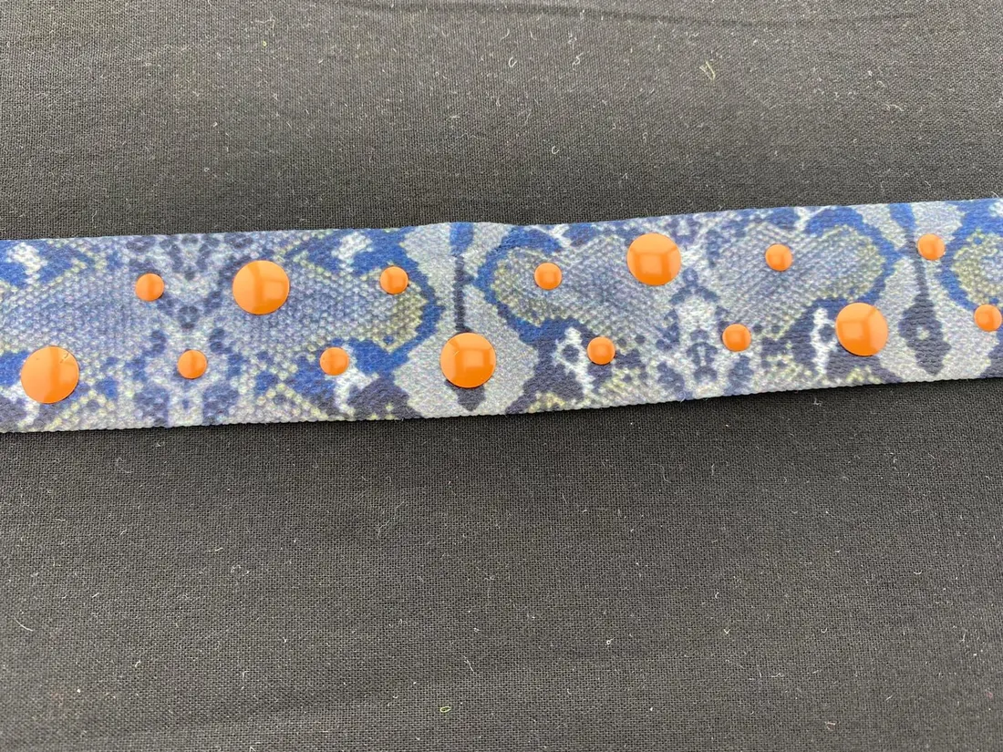 Taşlı Piton Desenli Turuncu Raşel Bant, 3 cm