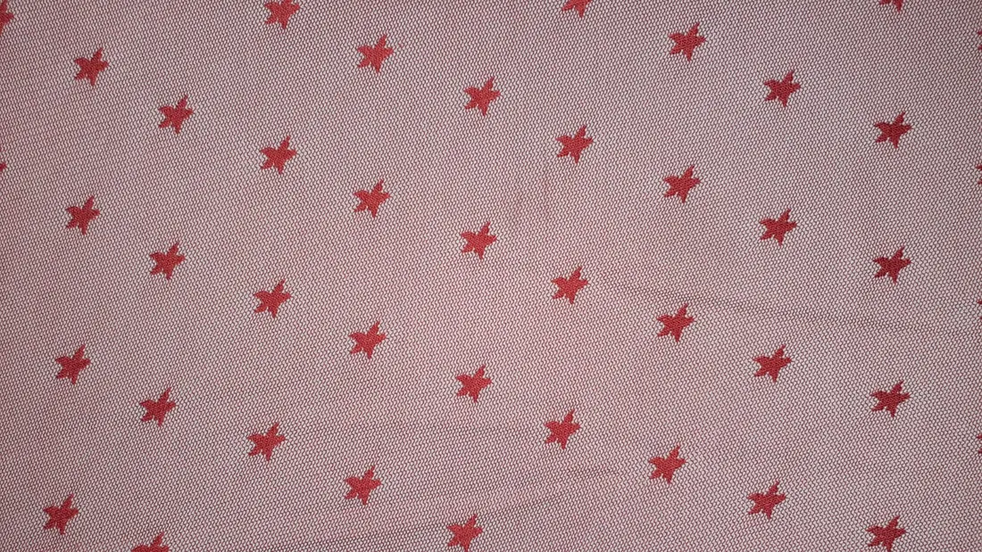 Kırmızı Yıldızlı Tül Dantel - Yerli Polyester (10529)