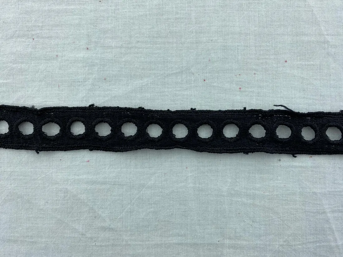 Siyah Mat Polyester Güpür Brode Bant, Yerli, 2 cm