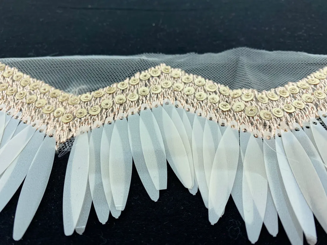 Şampanya Renkli Pullu Tül Üzeri Şerit, 6 cm