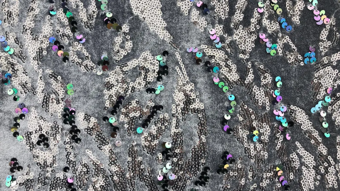 Kadife Pullu Kumaş · Yerli · Lez · Polyester Likralı · Gri Zemin · Multicolor