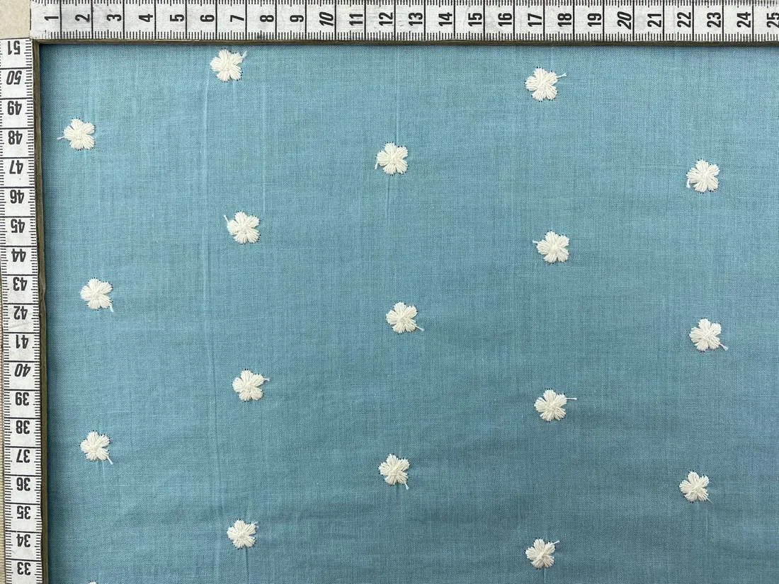 Mint Çiçek Puantiyeli Vual Brode Kumaş - Pamuk Polyester (10143)