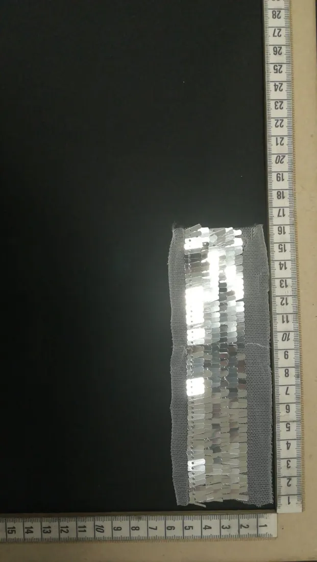 Gümüş Pullu Siyah Mesh Bant, 3.5 cm