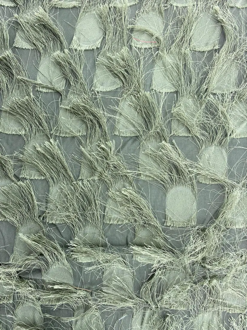Koyu Haki Saçaklı Şifon Kumaş, 150 cm