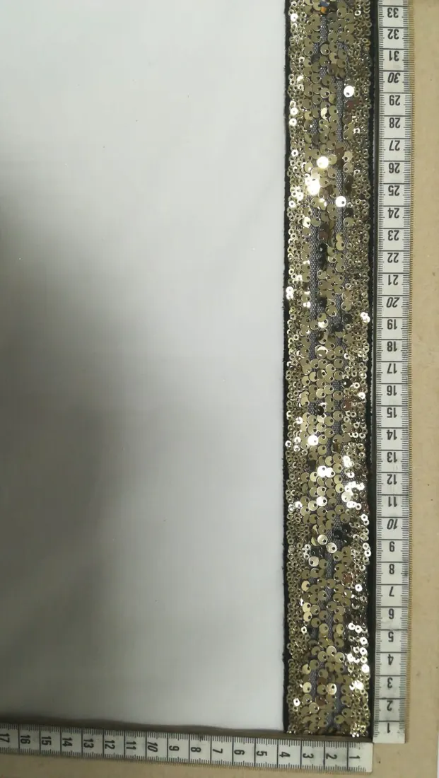 Siyah Mesh Üzeri Light Gold Pullu Bant, 4 cm