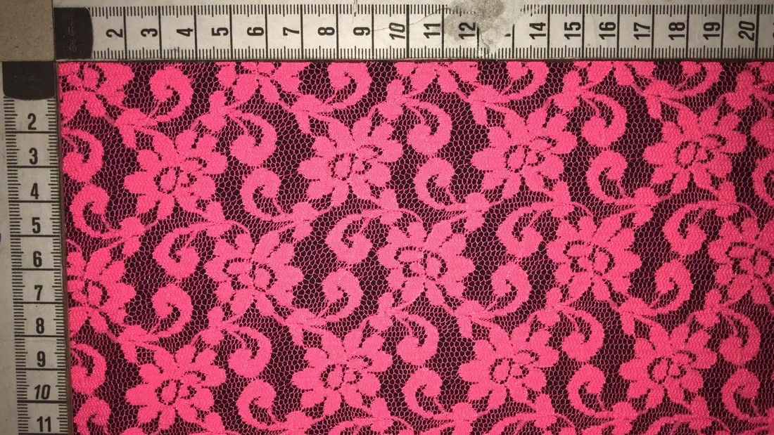 Neon Pembe Kordlu Naylon-Polyester Dantel