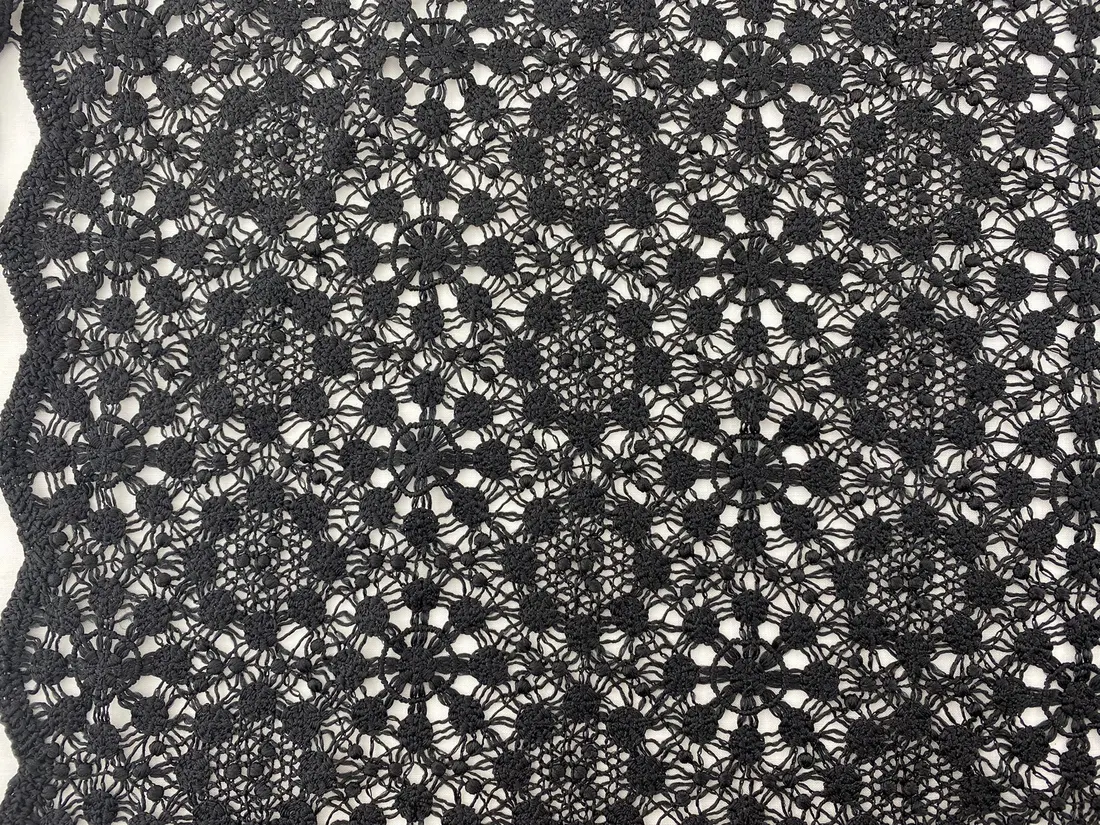 Siyah Güpür Polyester Yerli Brode Kumaş, 125 cm