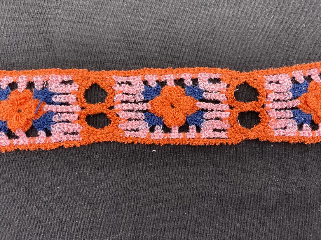 Turuncu-Pembe-Lacivert Tığ İşi Bant, 4.5 cm