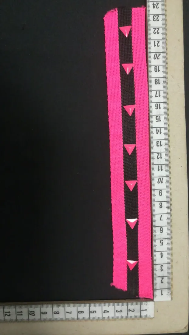 Pembe-Siyah Neon Taşlı Polyester Şerit Bant
