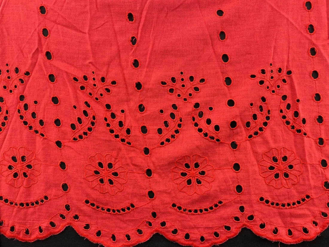 Kırmızı Pamuk Polyester Vual Brode, Yerli, 130 cm