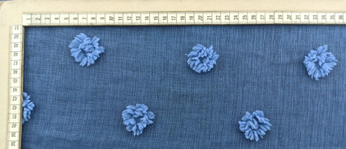 İndigo Ponponlu Dokuma Kumaş - Yerli Polyester (10210)