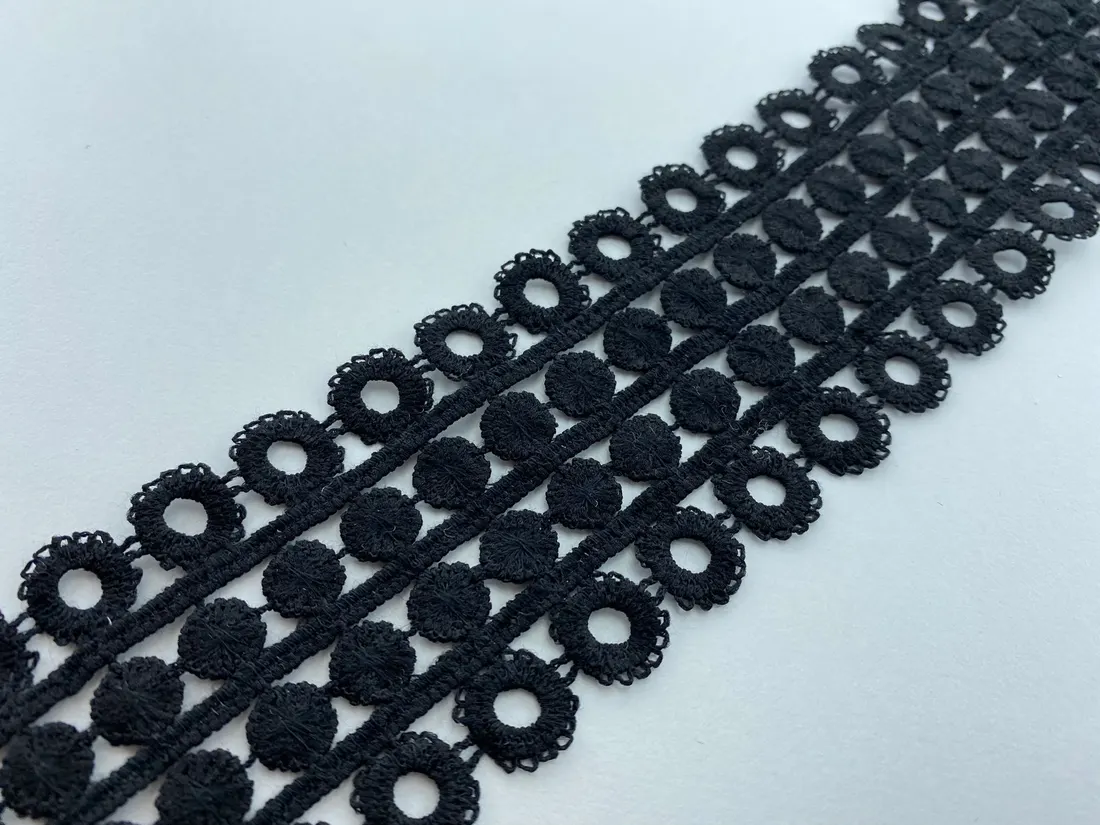 Siyah Mat Polyester Güpür Bant, 5,5 cm