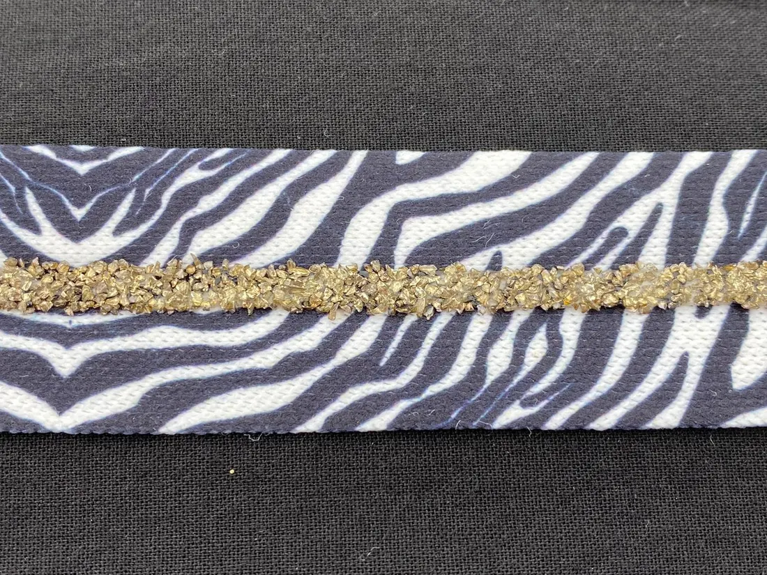 Altın Parçacıklı Zebra Desenli Raşel Bant, 3 cm