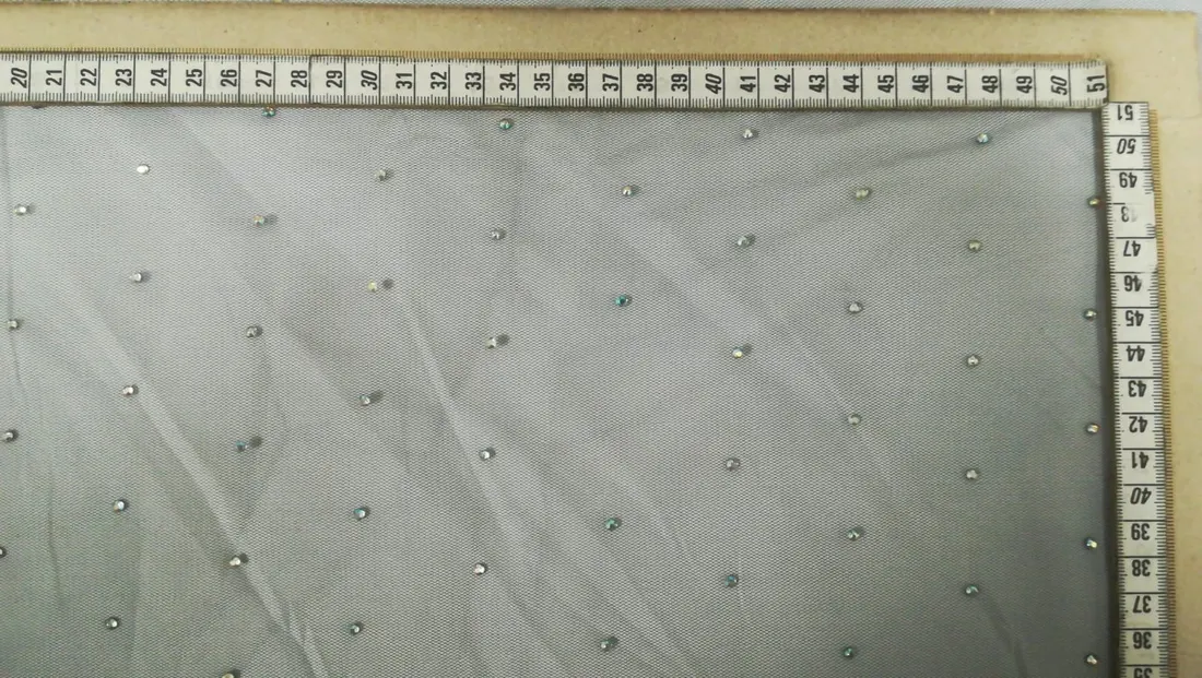 Siyah Taş İşlemeli Polyester Tül