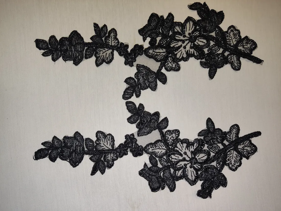 Siyah Düz Kordlu Polyester Brode Aplik