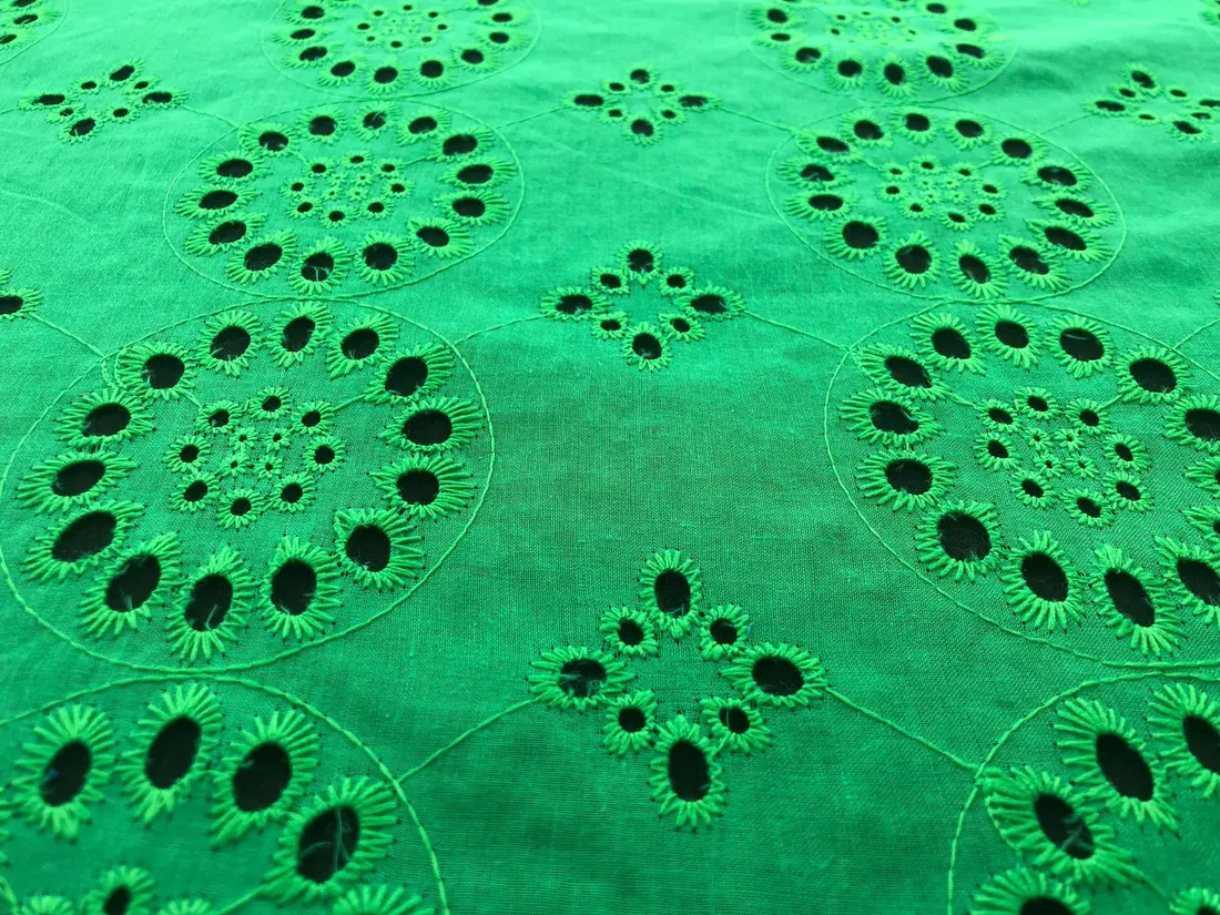 Benetton Yeşil Bohrerli Pamuk Polyester Vual İthal Brode
