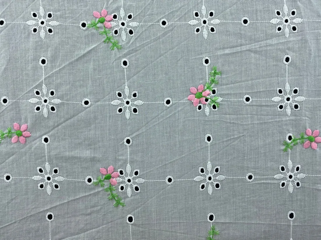Pembe-Yeşil Çiçek Nakışlı Vual Brode, 135 cm