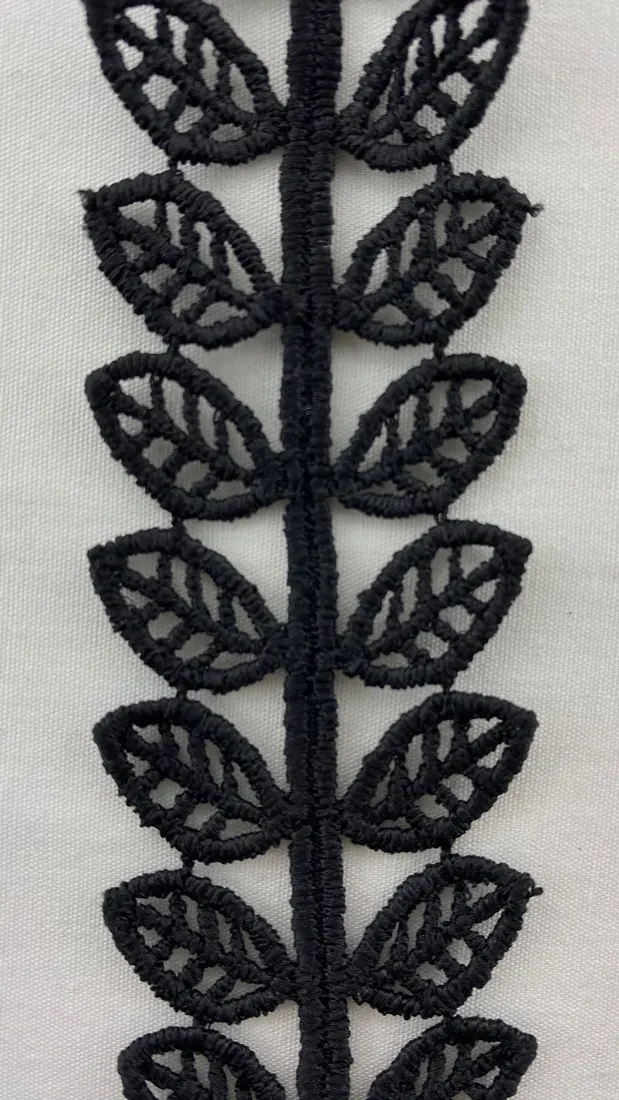 Siyah 3,5 cm Mat Polyester Güpür Brode Bant