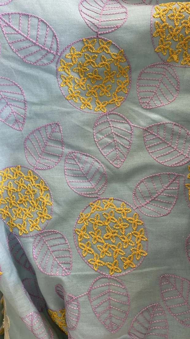 16644 Kumaş · Yerli̇ · Lez · Pamuk Polyester · Vual · SARI-MOR Nakişli · Bebe Mavi̇si̇ Zemi̇n