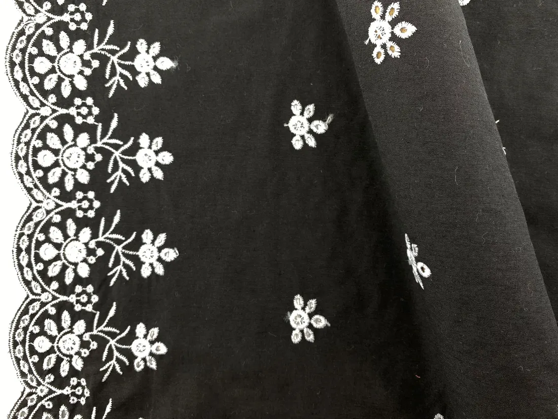 Bohrerli Detaylı Siyah Terikoton Kumaş, Pamuk Polyester