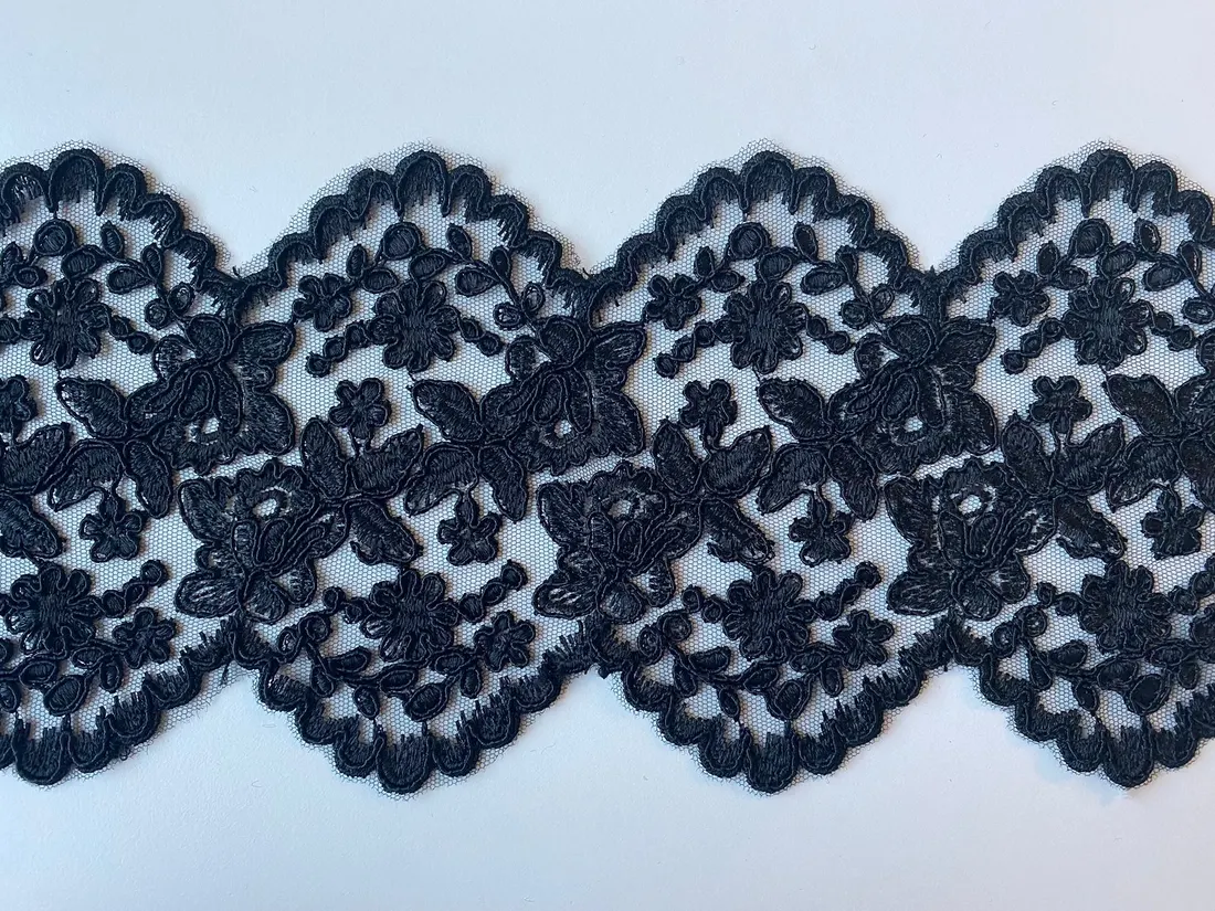 Siyah Düz Polyester Brode Bant, 13.5 cm