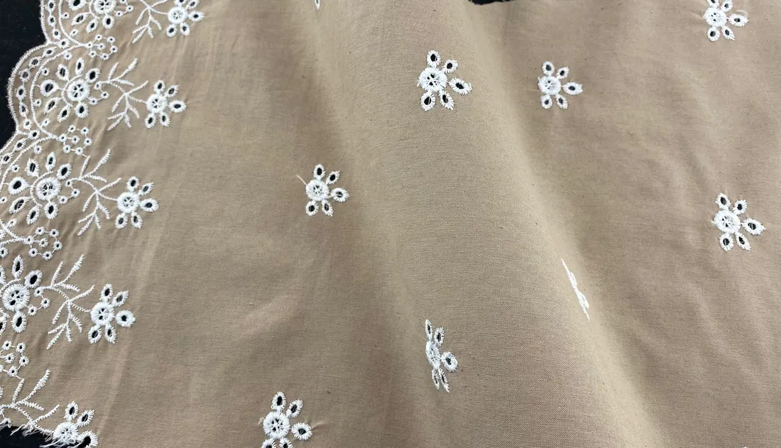 Bohrerli Detaylı Bej Terikoton Kumaş, Pamuk Polyester