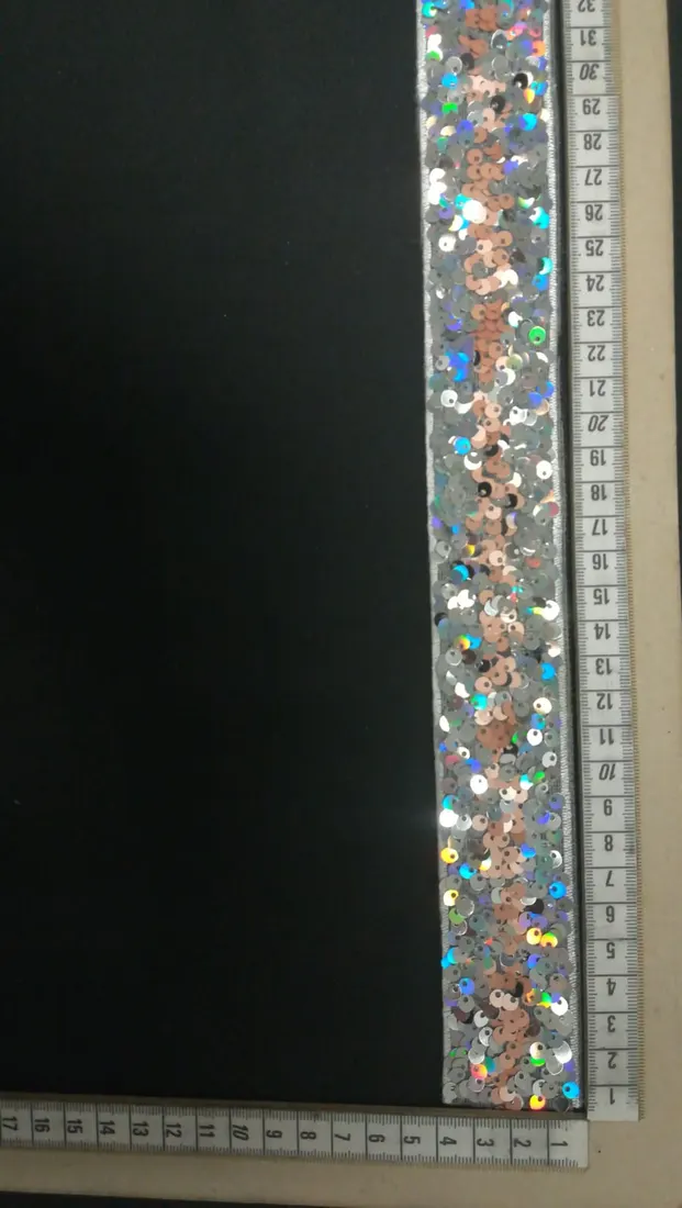 Hologram Şampanya Pullu Beyaz Mesh Bant, 4 cm
