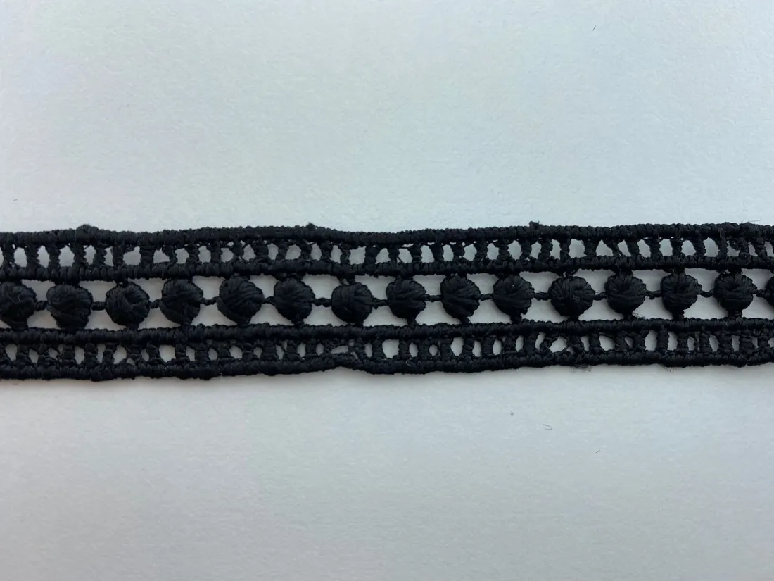 1,5 cm Siyah Mat Polyester Güpür Brode Bant
