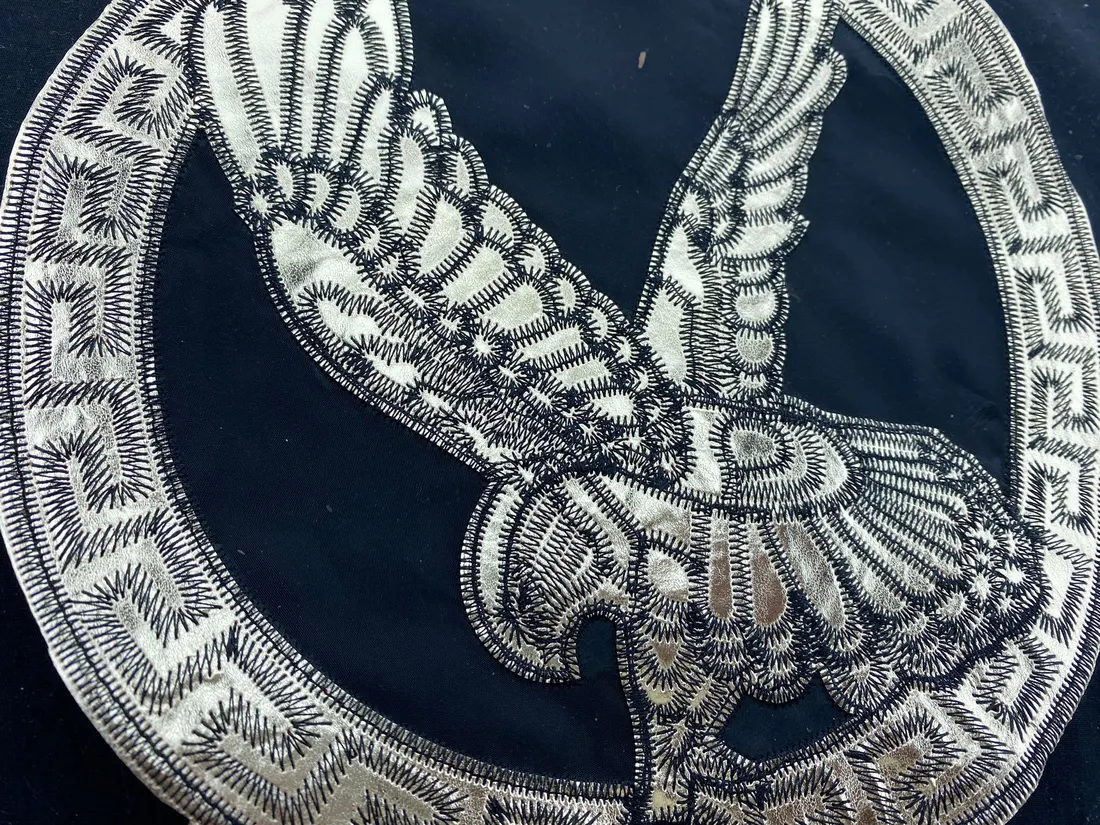 Siyah-Silver Aplik Nakış Bant - 22 cm
