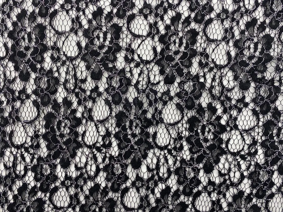 Simli Siyah Kordlu Polyester Dantel
