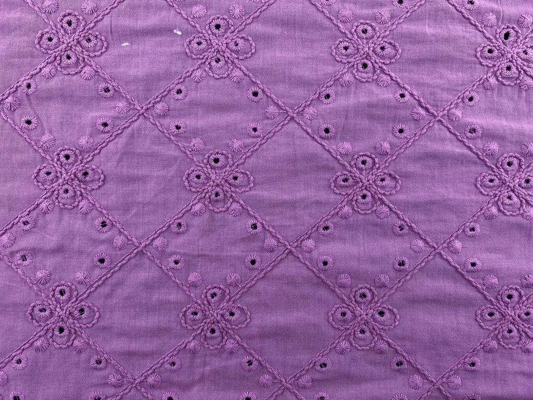 Lila Bohrerli Pamuk Polyester Vual Brode Kumaş, 135 cm