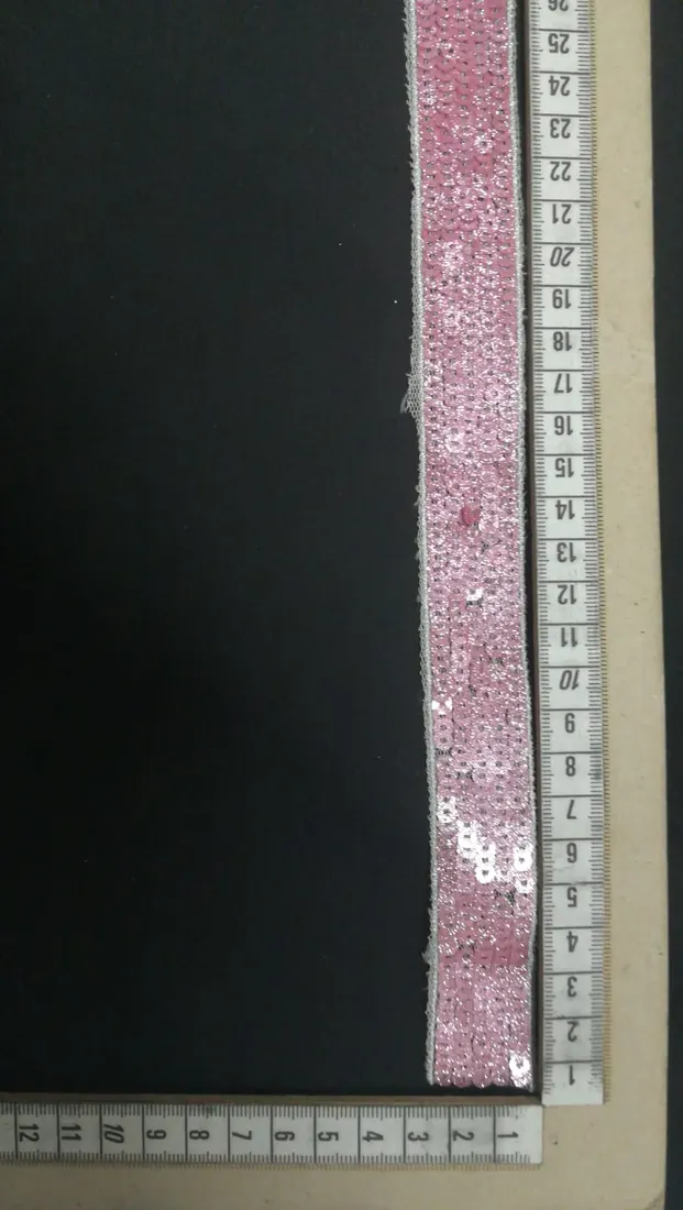 Beyaz Tül Üzerine Pembe Simli Pullu Şerit, 2.5 cm