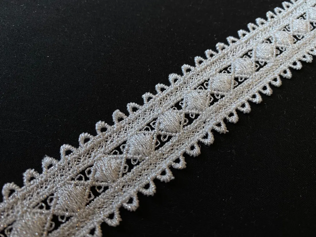 Gümüş Lurex Güpür Brode Bant, 3 cm, Yerli
