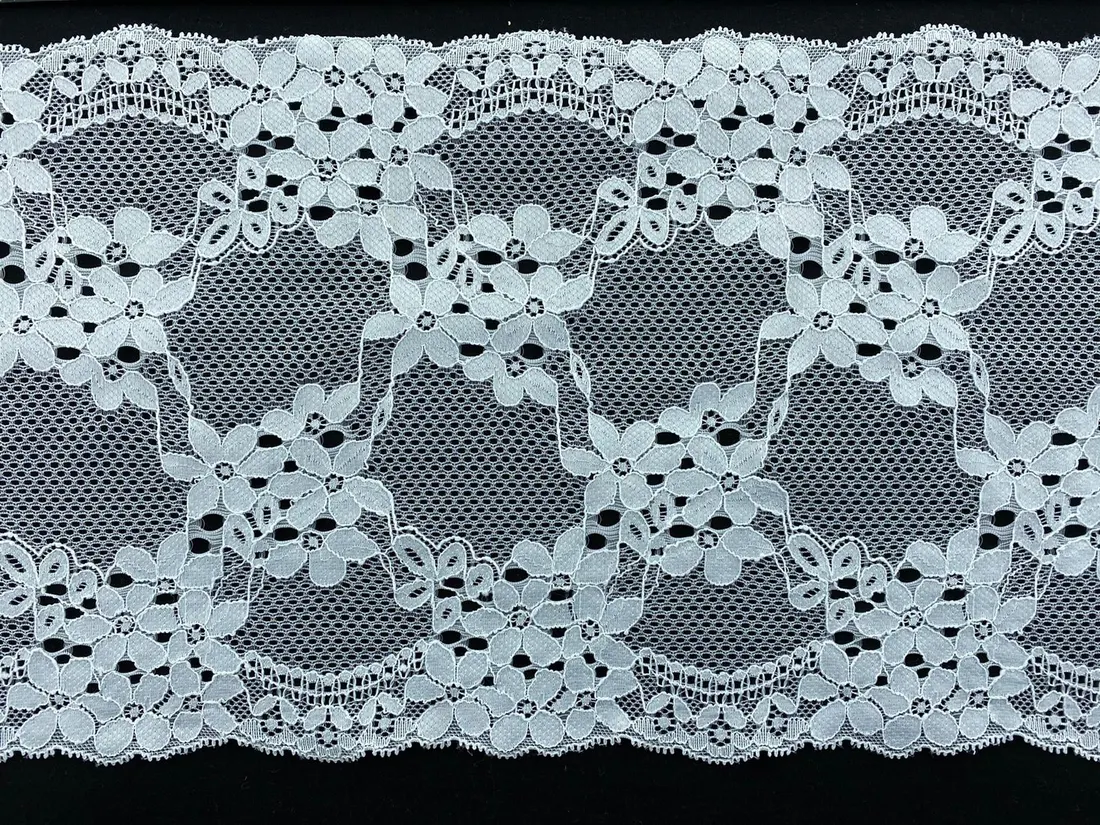 Optic White Likralı Polyester Dantel, 20 cm