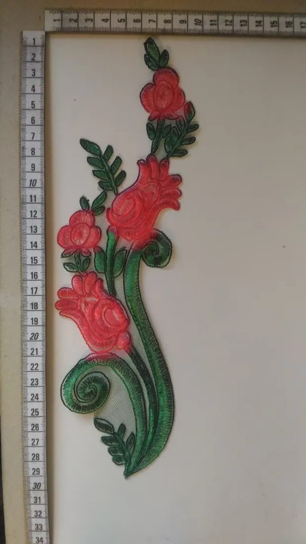 Dijital Baskılı Yeşil-Kırmızı Aplik Polyester Brode