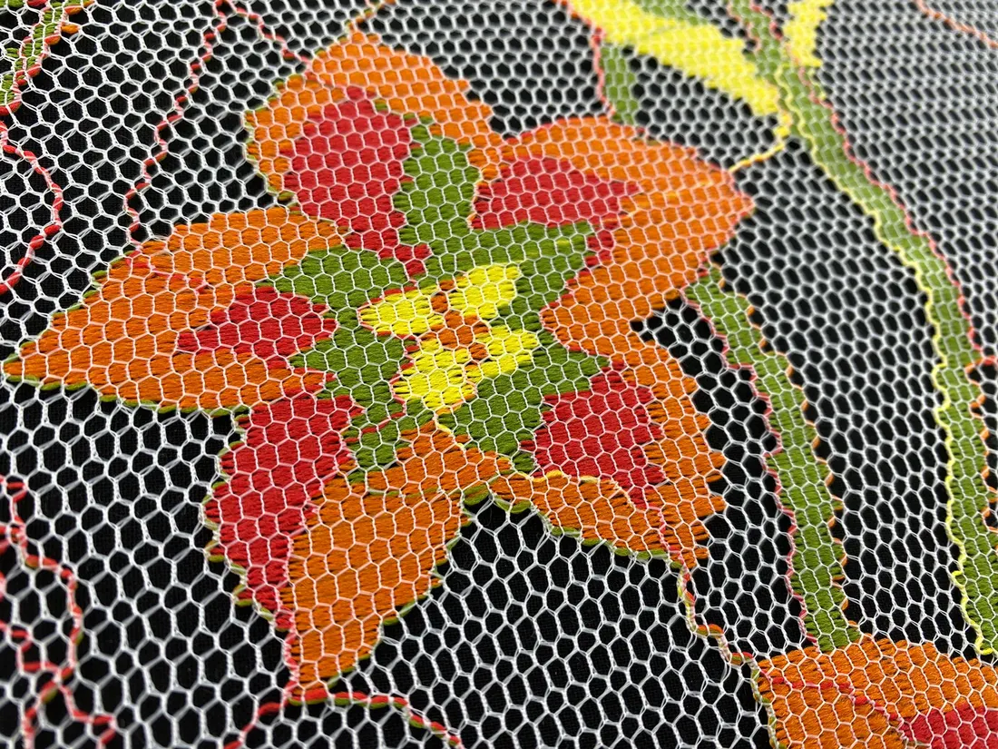 Turuncu Renkli Naylon Polyester Dantel Kumaş - 150 cm