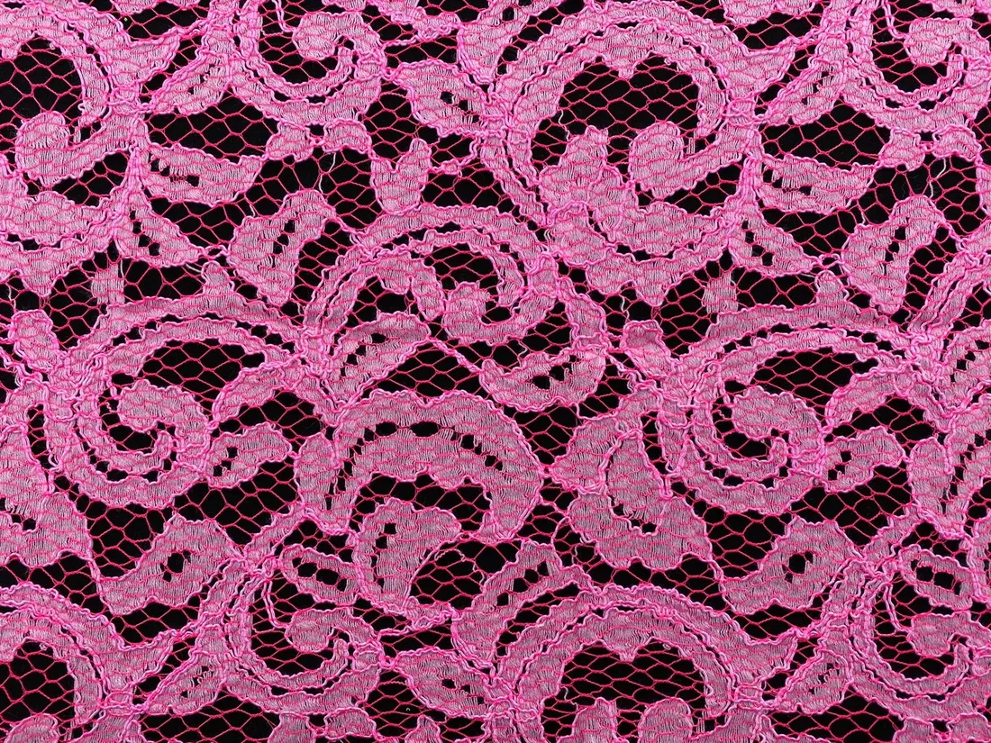 Neon Pembe Kordlu Pamuk Polyester Naylon Dantel