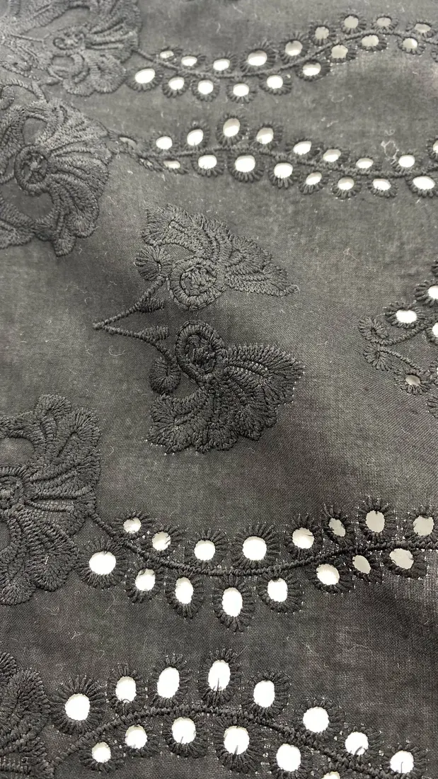 Siyah Kordlu Broderie Kumaş – İthal Pamuk Vual | 135 cm En