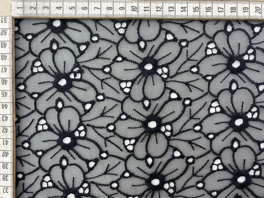 Siyah Bohrelli Organze Brode - Yerli Polyester, 120 cm (9413)