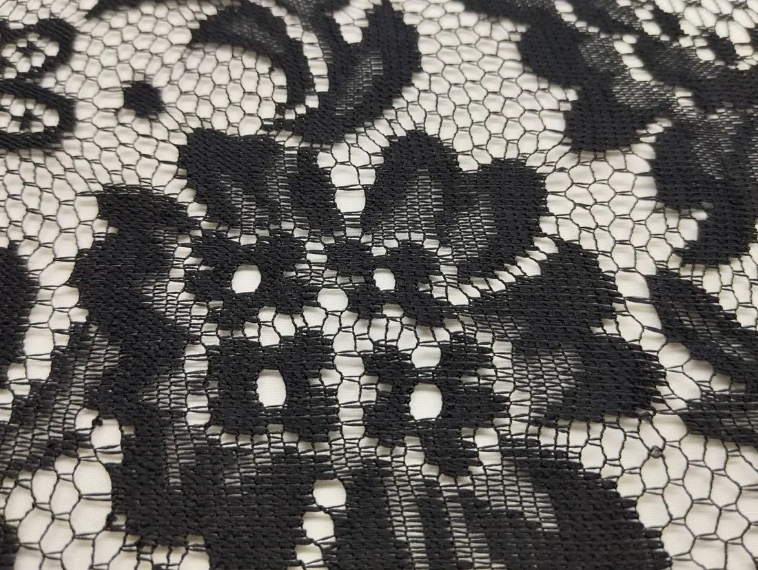 Düz Siyah Sakallı Mikro Polyester Dantel