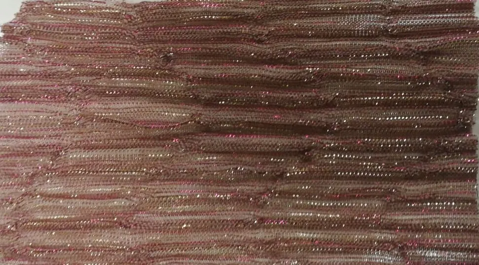 Bej-Gold Simli Pliseli Tül Kumaş, 140 cm