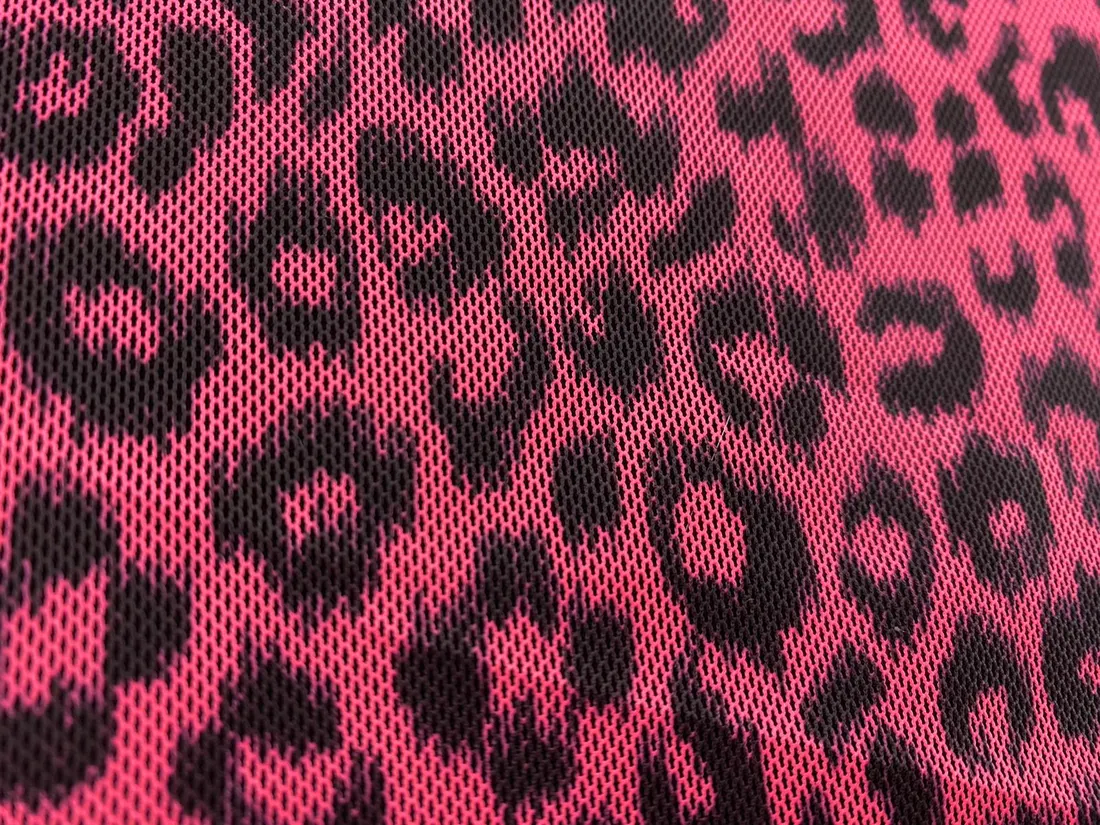 Neon Pembe Leopar Desenli Likralı Tül Kumaş