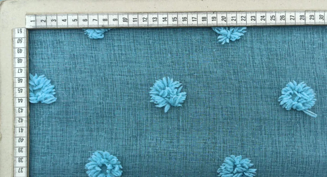 Mint Ponponlu Dokuma Kumaş - Yerli Polyester (10210)