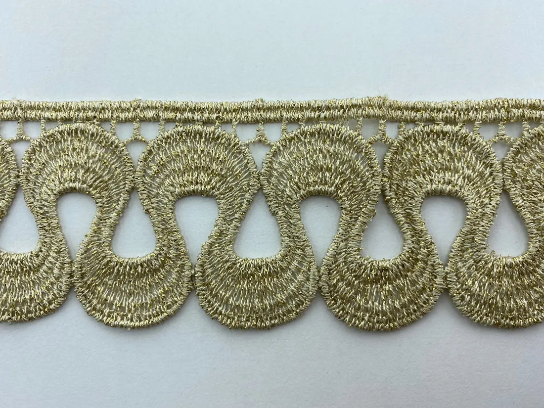 B Kalite Gold Renk Lurex Güpür Brode, 5 cm