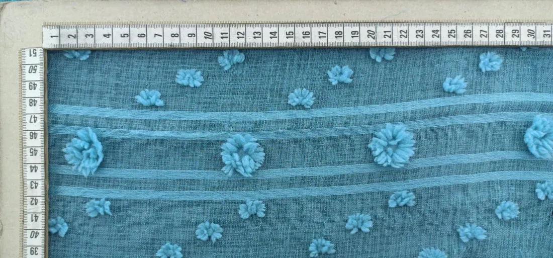 Çizgili Mint Dokuma Kumaş - Ponponlu Polyester (11492)