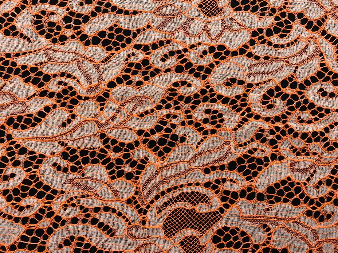 Neon Turuncu Polyester Dantel Kumaş, 140 cm