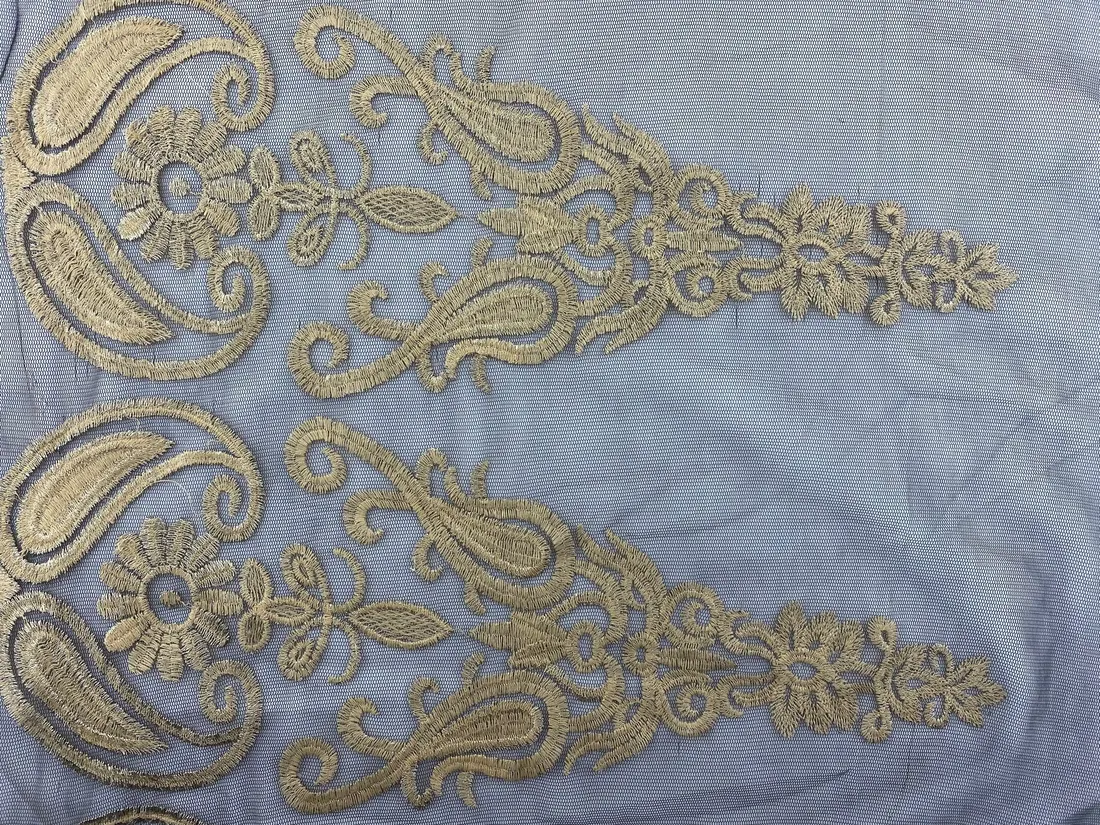 Siyah Zemin Üzeri Mat Polyester Tül Brode Kumaş - Gold Detaylı