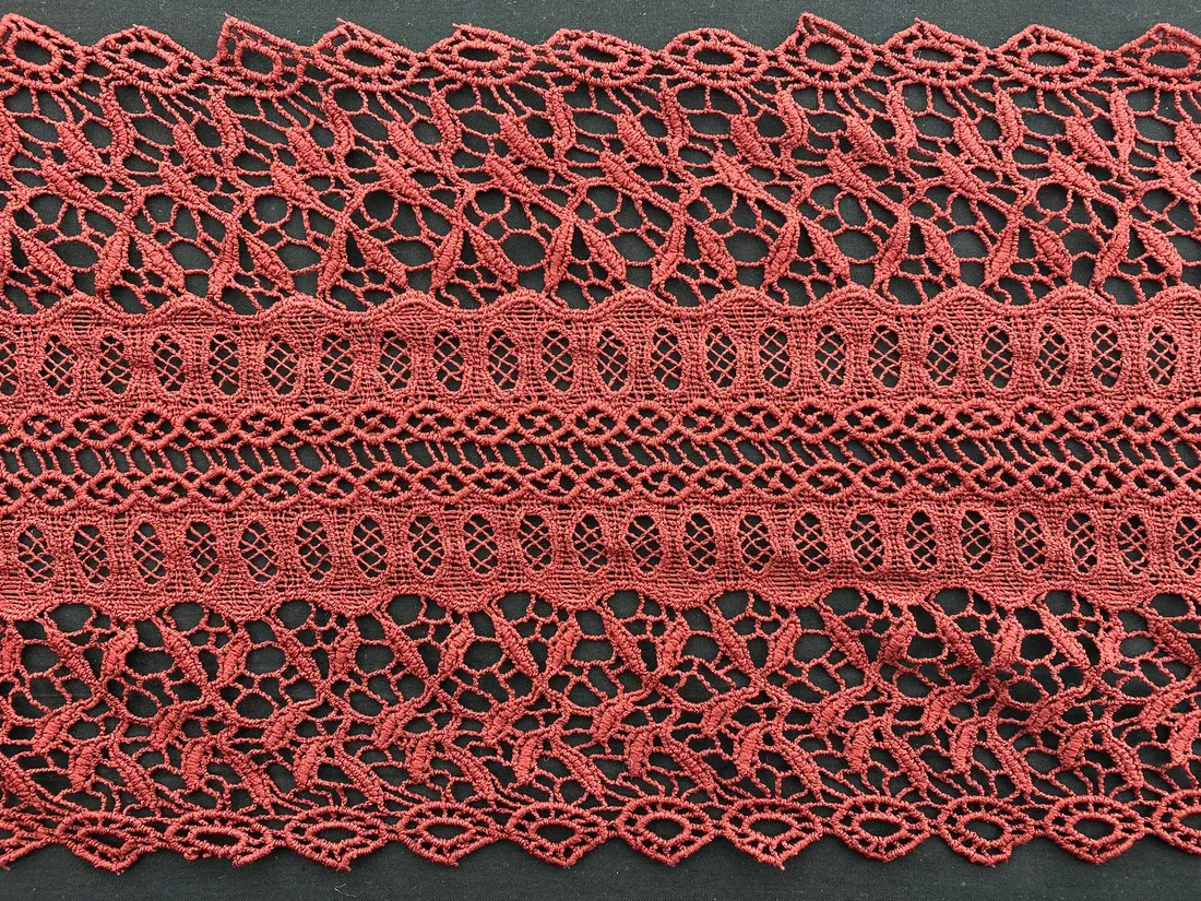 Bordo Mat Polyester Güpür Brode Bant - 20 cm