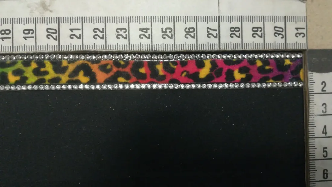Şerit Yerli Bant Taşlı Kadife Leopar Multicolor 1.5 CM